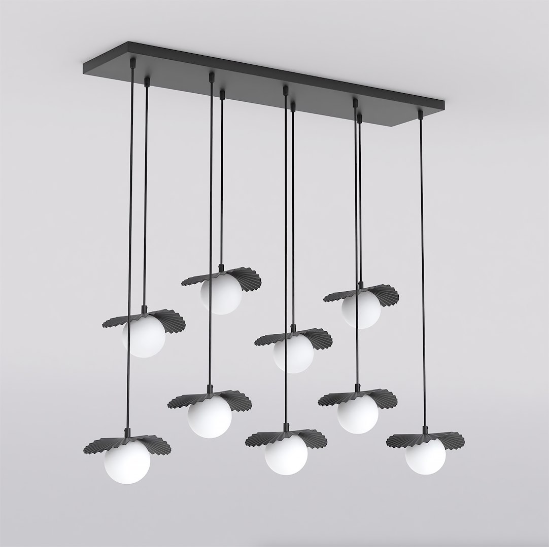 Żyrandol Flora 9 pkt czarny klosz biały minimalistyczny G9 Emibig