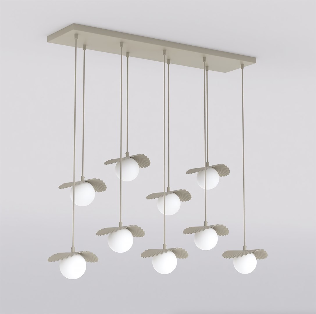 Żyrandol Flora 9 pkt beżowy klosz biały minimalistyczny G9 Emibig