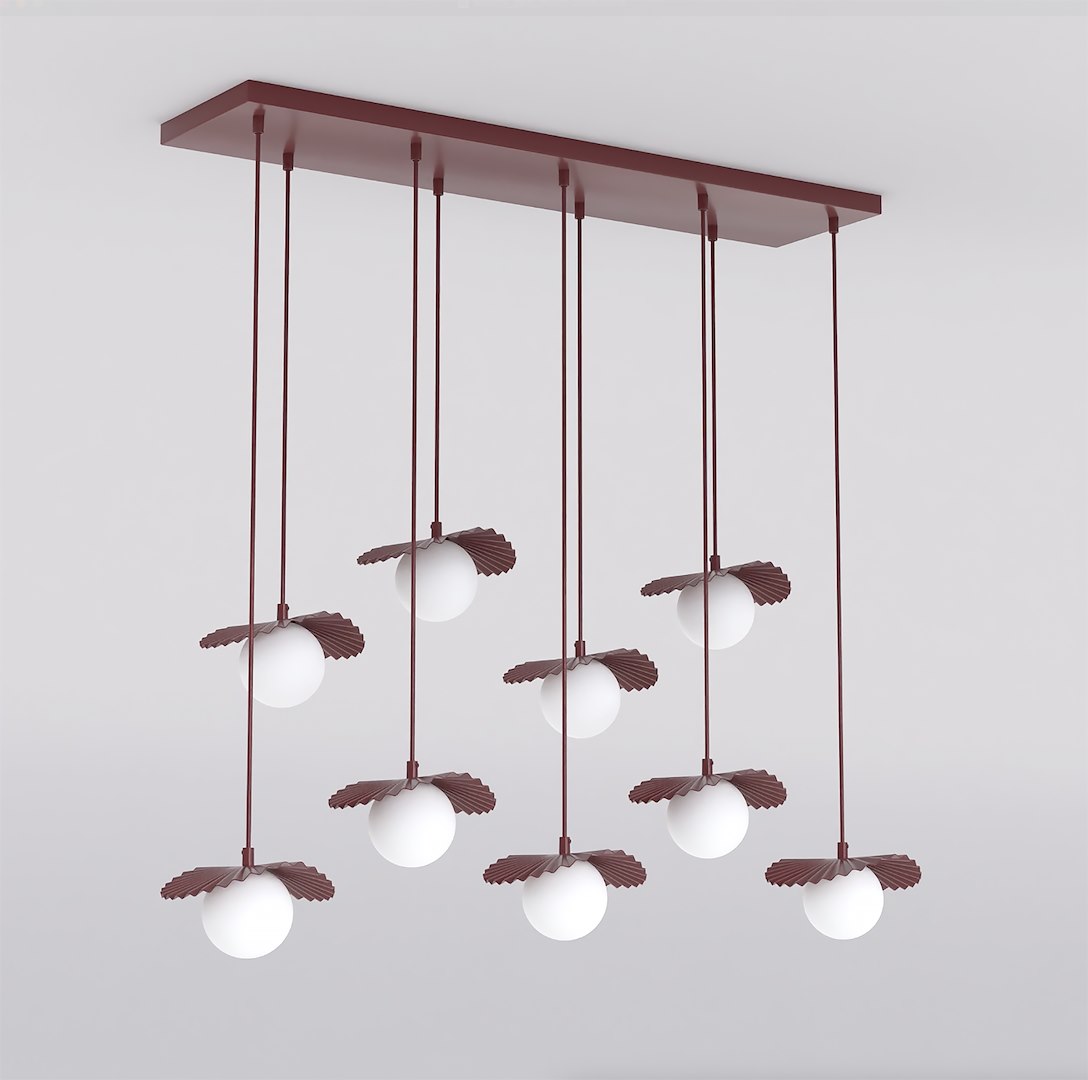 Żyrandol Flora 9 pkt burgundowy klosz biały minimalistyczny G9 Emibig