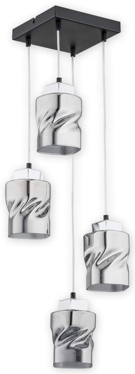 Lampa wisząca Lemir Meru 4xE27 czarny mat chrom kwadrat jadalnia